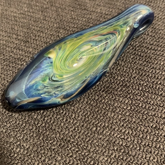 Abstract handmade hand blown glass pendant beautiful multicolor wearable art - Picture 15 of 16